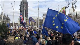 訴求2次脫歐公投　數萬民眾倫敦大遊行數萬名反對退出歐盟的英國民眾23日聚集倫敦市中心遊行，訴求舉行第2次脫歐公投。中央社記者戴雅真倫敦攝　108年3月23日