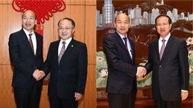 韓國瑜與香港中聯辦主任王志民,澳門中聯辦主任傅自應,組合圖