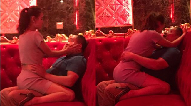 女腿開開爬上身！鄉長摟女坐大腿淫唱