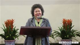 總統府秘書長陳菊27日出席「總統府建築百年老員工回娘家」茶會活動。（圖／記者盧素梅攝）