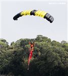 108年「國防知性之旅—龍翔營區開放」神龍小組高難度花式高空跳傘。（記者邱榮吉/新社拍攝）