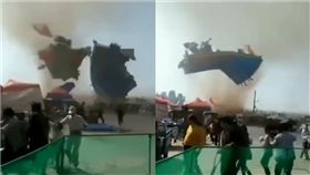 河南虞城突遇龍捲風  吹翻蹦床致18兒童傷(圖/微博)