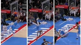 ▲布魯爾（Corey Brewer）快攻灌籃後手滑，頭部著地重摔。（圖／翻攝自House of Highlights）