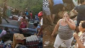 車禍,翻覆,啤酒,公路,墨西哥,偷竊,警察,阻止,瘋搶,卡車, 圖／翻攝自推特　