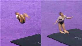 體操妹空翻判斷失誤　下秒眾人前「雙腿折成斷掉竹筷」(圖/推特)