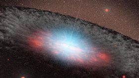 NASA示意圖描繪超大質量黑洞及其周遭吸積盤。（圖／翻攝自維基共享資源網頁）