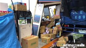 苗栗貨車司機撞加油站／翻攝畫面