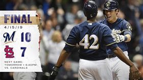 葉立奇（右）單場3響砲，助釀酒人擊敗紅雀。（圖／翻攝自釀酒人推特）