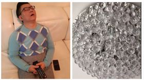 ▲童仲彥家住頂樓，地震當下水晶燈震到散落一地（圖／翻攝童仲彥臉書）