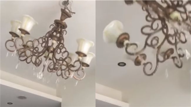 地震好晃！26樓吊燈搖12次後飛出