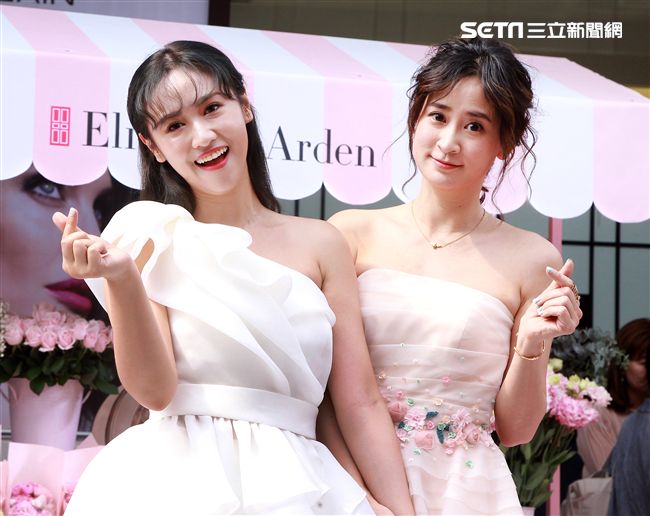 吳姍儒與李晶晶一同為保養品站台卻遇到規模6.1強震。（記者邱榮吉攝影）