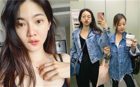  曾之喬在自家電梯中跟姊姊曾之縈穿著牛仔外套自拍。IG