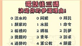 瘋傳「電話後三碼　決定你的參選理由」網友KUSO蓋歪樓