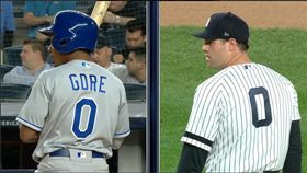 ▲皇家高爾（左）與洋基歐塔維諾合演大聯盟首度「0號」對決。（圖／翻攝MLB推特）