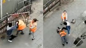 城管,清潔員,亂丟,垃圾,傳單,大陸,貴州,毆打,互毆,扯髮　圖／翻攝自梨視頻