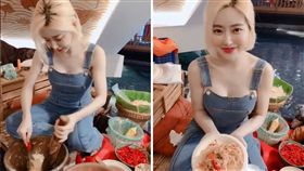 南韓一名DJ「SODA」，擁有甜美臉蛋、雪白肌膚和火辣身材，被封為「亞洲最性感女DJ」，Instagram將近3百萬人追蹤。日前她到泰國參加潑水節，除了大秀「濕身」照，還上空單穿吊帶褲，露出渾圓北半球下廚做菜。影片曝光後，掀起網友熱議，紛紛暴動喊：「快來吃辣雪球！」（圖／翻攝自deejaysodaIG）