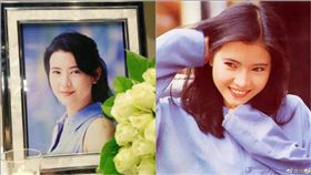 藍潔瑛墓碑已遭修復，但仍看得出煙燻火燒的痕跡。（合成圖／翻攝自微博）