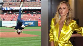 美籍俄裔「體操公主」柳金超完美空翻投球。（圖／翻攝自紅雀隊 IG）