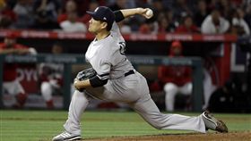 田中將大5局下挨天使2支2分彈。（圖／美聯社／達志影像）