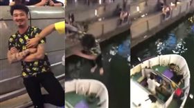 慶祝令和跳川！大阪男「碰」慘墜觀光船（圖／翻攝自YouTube）