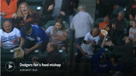 ▲道奇球迷接界外球，連掉2次食物。（圖／翻攝自MLB官網）
