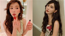 林志玲嘟嘴擦唇膏。（圖／林志玲IG）