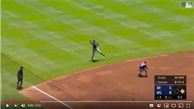 ▲馬查多（Manny Machado）再秀強肩，從外野草皮傳一壘刺。（圖／翻攝自Trending Daily Sports Videos）