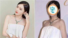 大陸女演員秦嵐，去年因飾演宮廷劇《延禧攻略》中的「富察皇后」後，人氣大增，美麗溫柔的形象圈粉無數。日前她到香港出席珠寶品牌活動時，有網友曬出港媒曝光的秦嵐參加活動的照片，驚喊：「怎麼拍成鬼？」（圖／翻攝自微博）