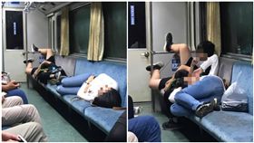 母子3人霸占整排座位 他腳還掛欄杆上(圖/翻攝自爆料公社)