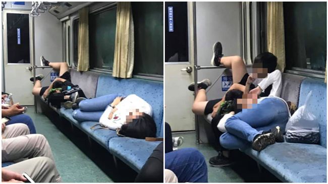母子3人火車上躺整排　兒還腳掛扶手