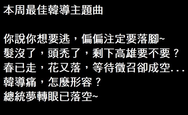 剩下高雄要不要　網自製韓國瑜主題曲