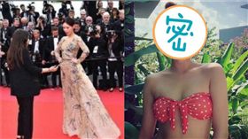 施予斐，賴在坎城紅毯不走。（圖／微博）