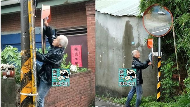 新竹暴雨／暖心！8旬伯冒雨擦反光鏡