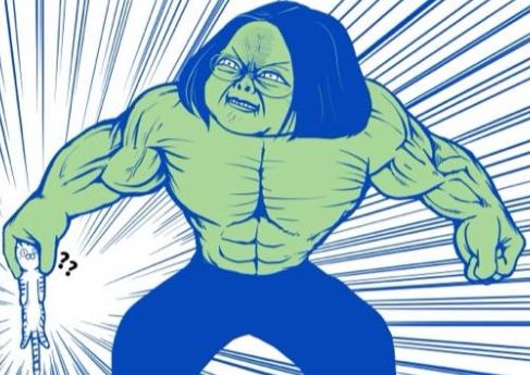 高中生畫KUSO版蔡英文，蔡英文笑稱「還有人把我畫成浩克」。（圖／翻攝自A-RAY臉書）