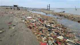 桃園新街溪出海口堆滿廢棄物。(圖/翻攝自生態大腸花論壇)