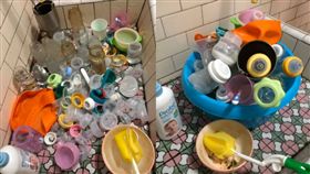 二寶爸曝水槽「奶瓶海」洗到懷疑人生：只是一天份　網友震撼了(圖/爆廢公社)