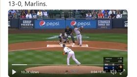 ▲卡斯楚（Starlin Castro）的2分砲開啟馬林魚這場打擊大戰。（圖／翻攝自馬林魚推特）