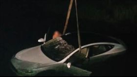 特斯拉,墜河,撿菸蒂,賠償,報廢(翻攝自梨視頻)