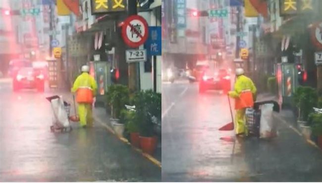 見清潔員頂暴雨背影！他嘆：幫擦屁股