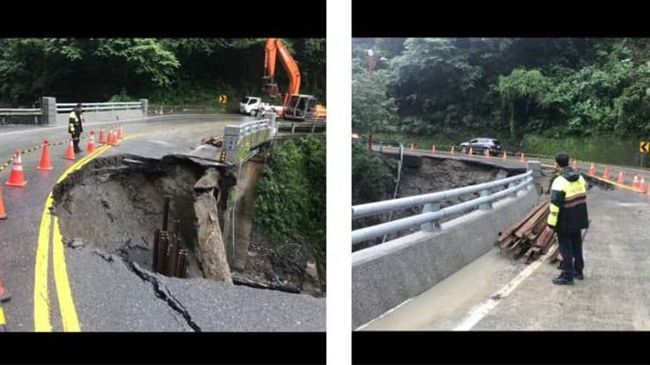 豪大雨襲全台　這條路竟崩塌18公尺