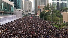 0616香港反送中遊行，民眾穿上黑衣走上街頭，空拍畫面相當壯觀，圖／張秀賢提供