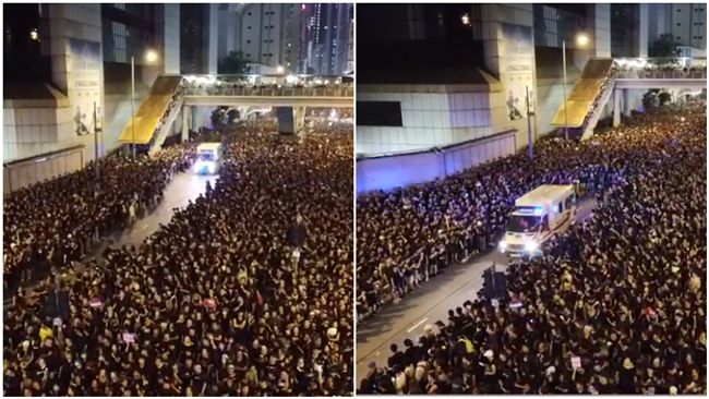 救護車經過　反送中「摩西分海」讓道