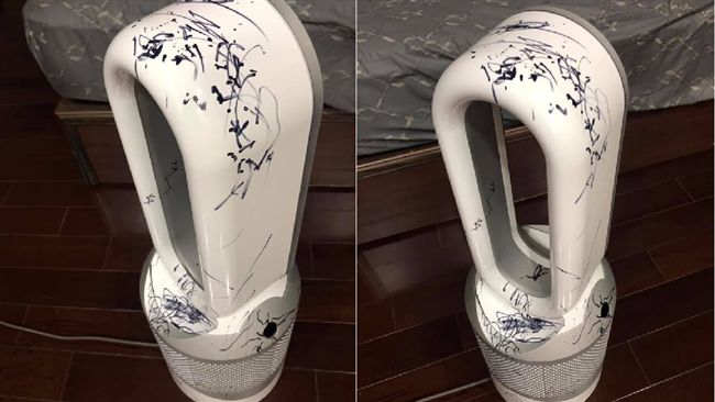 兒拿筆畫風扇變二手品　爸崩潰喊7字