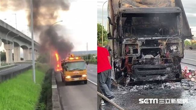 國1火燒車陷火海　貨櫃泡麵慘燒焦黑