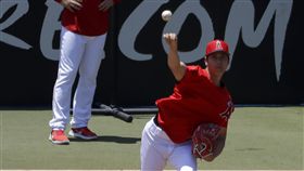 大谷翔平練投。（圖／美聯社／達志影像）