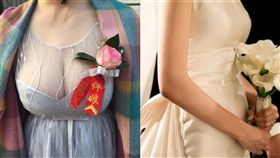 （圖／翻攝自微博、Pixabay）伴娘,胸花,雪乳