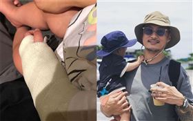 余文樂跟1歲兒子/受傷/紗布。IG