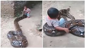 緊抱狂扯巨蟒頭！男童把蛇身當「王位」坐　影片瘋傳網嚇傻(圖/翻攝自IG)