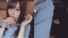 手銬,背景,保險套,邪惡,幻滅,保養品,正妹,女警,清純,形象,　圖／翻攝自推特