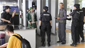 外媒報導，儘管新疆已有估計100萬維吾爾族和大多是穆斯林的突厥語系少數民族遭到拘留，但來訪的遊客只能見到一個創造出的平行世界。圖為新疆民眾通過地鐵站安檢。